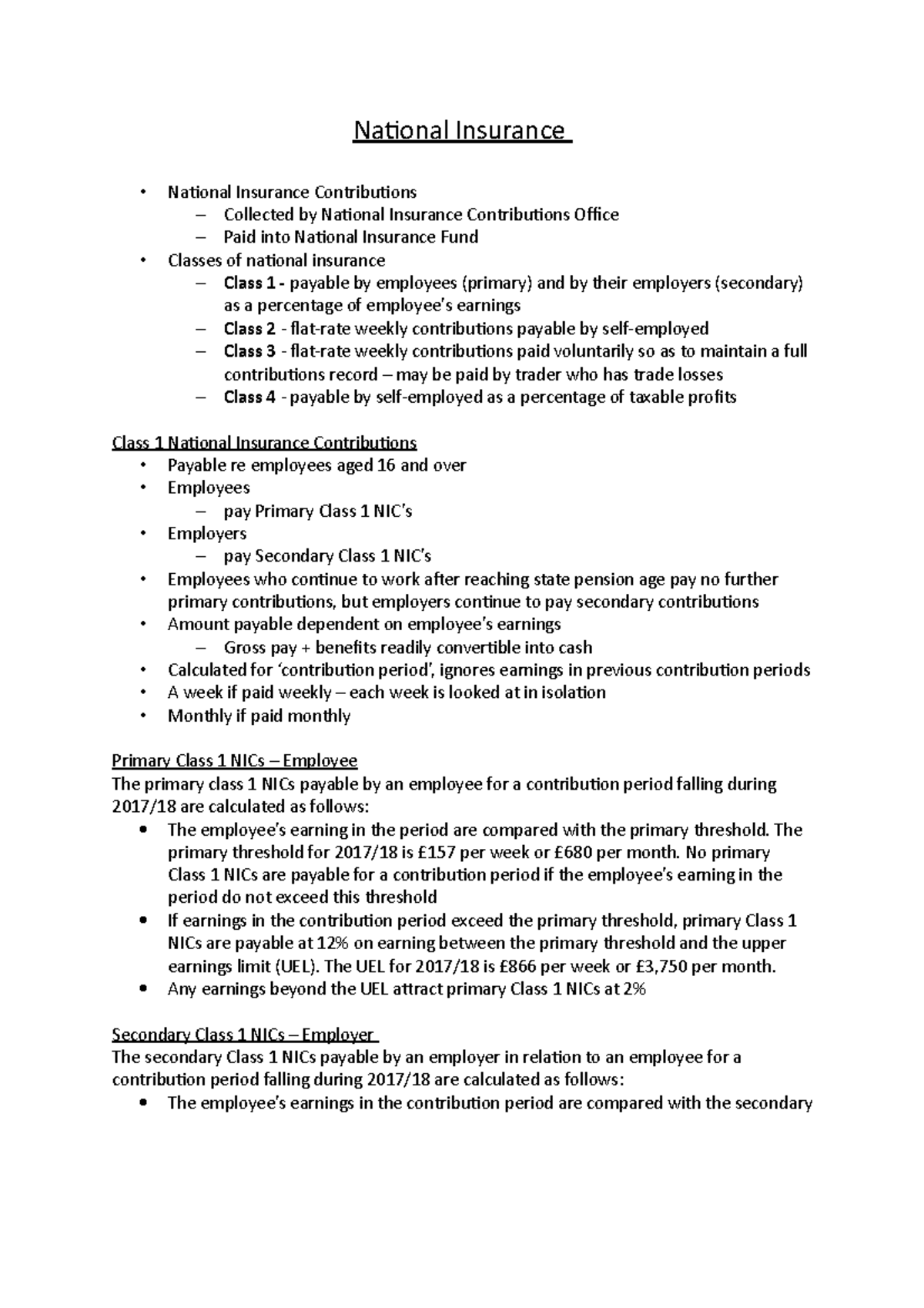 National Insurance notes - National Insurance • • National Insurance ...