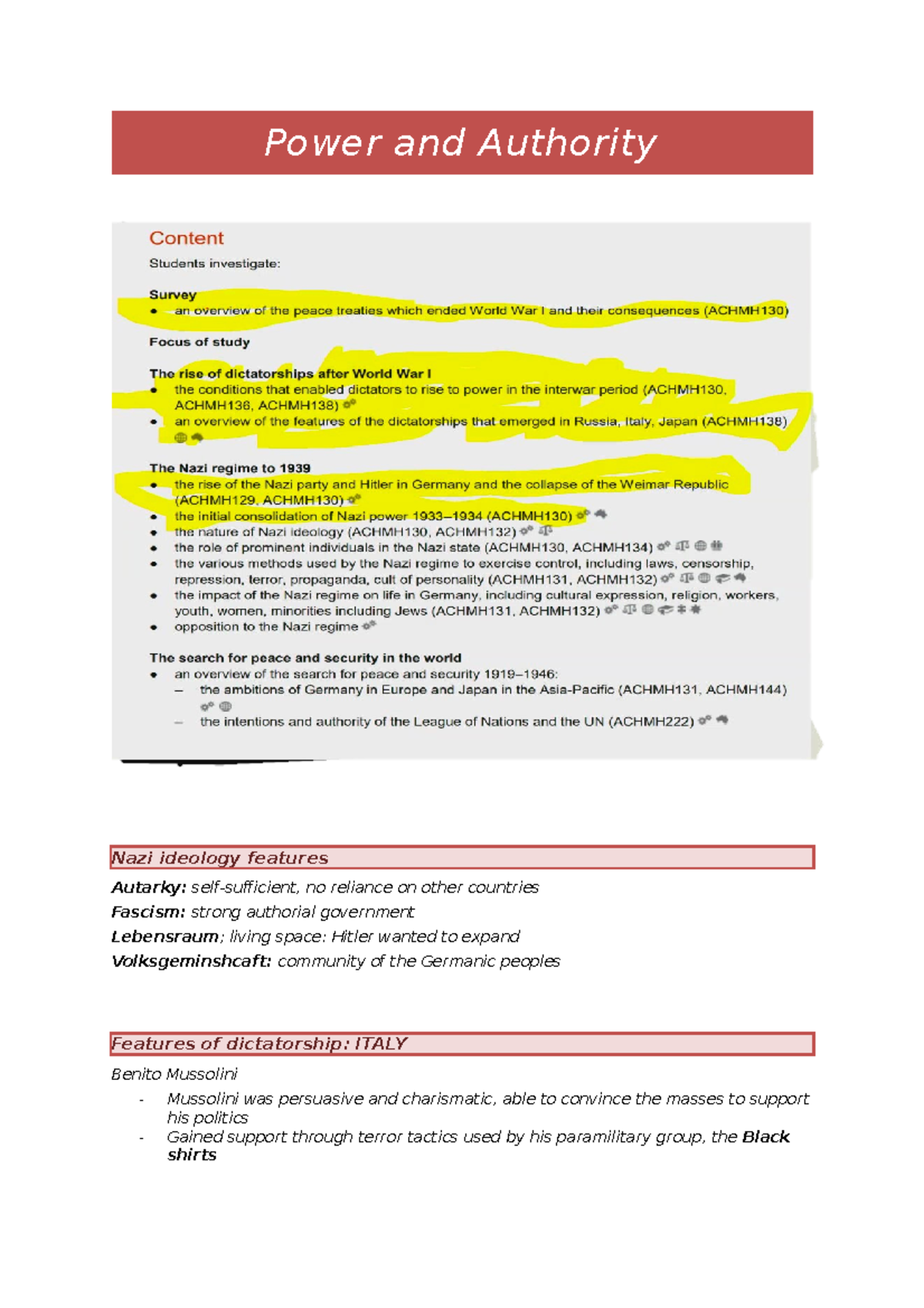 Power and Authority Study Notes: Fascism in Nazi Germany and Japan ...
