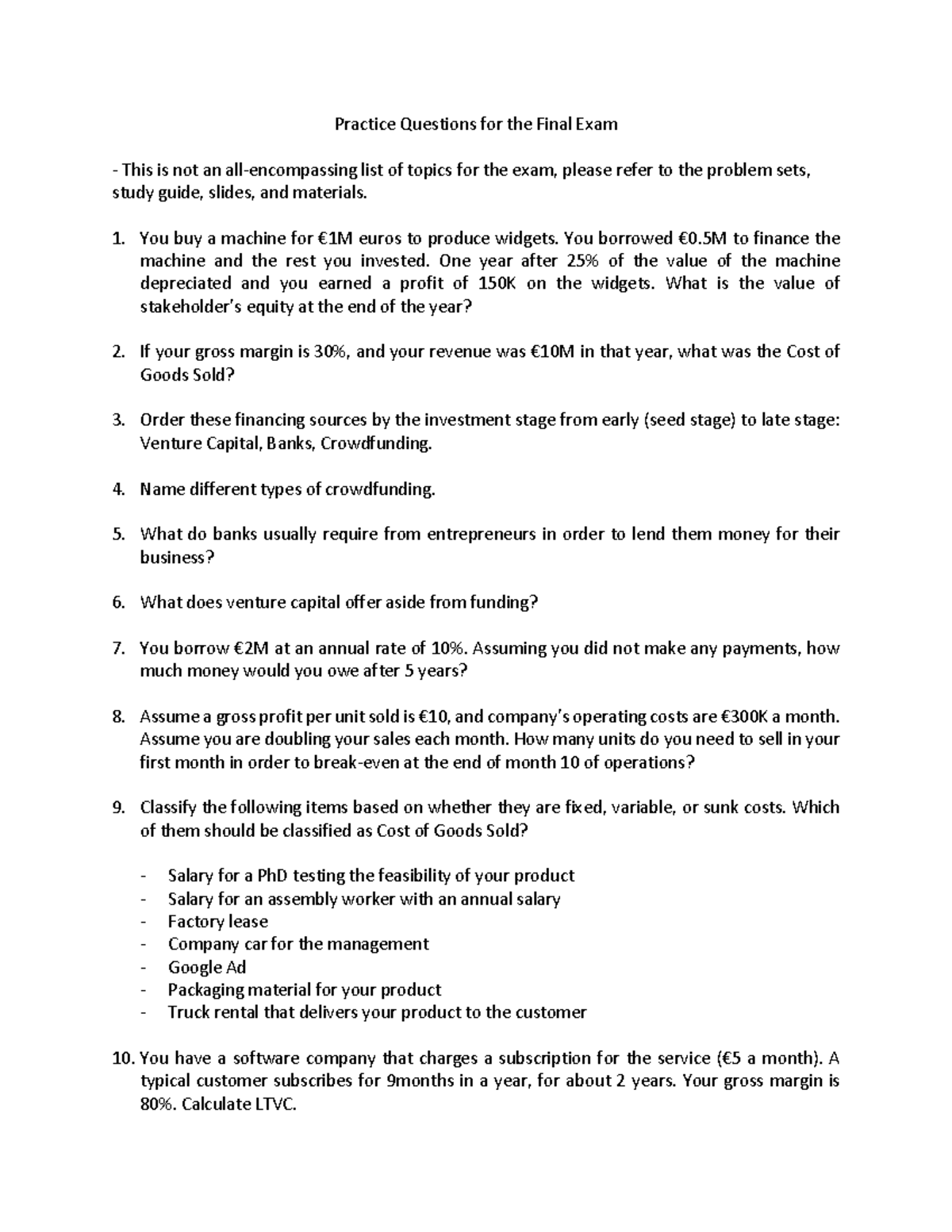 FFE Final Exam Practice Questions: Key Concepts and Problems - Studeersnel