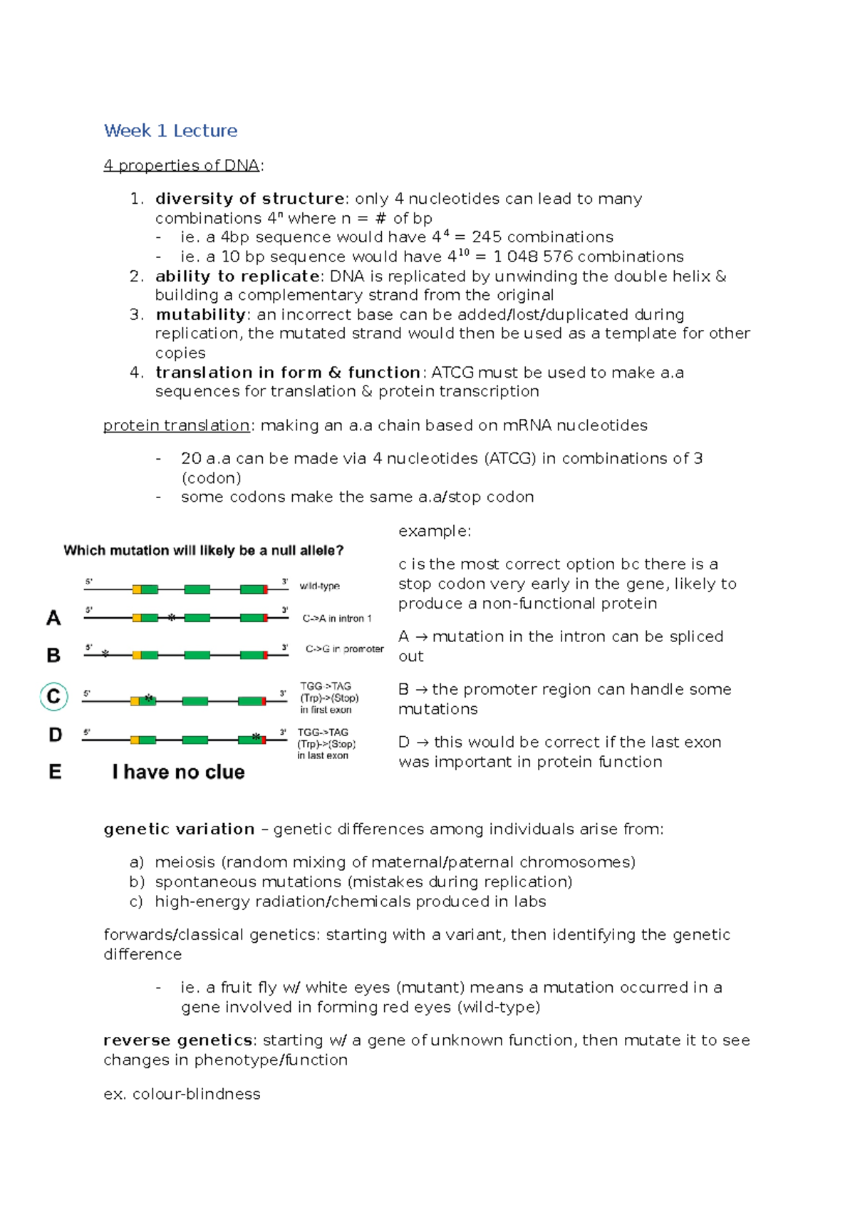 BIOL205 Week 1 Lecture notes - Biol 205 - Queensu - Studocu