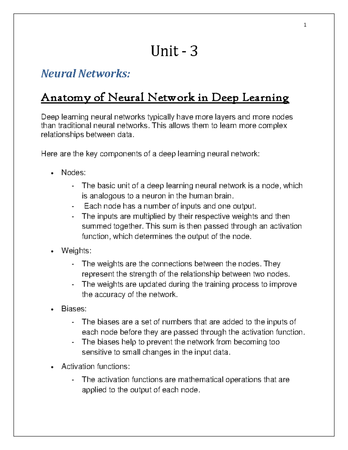 DL-Unit 3 - Anatomy and Applications of Deep Learning - Studocu