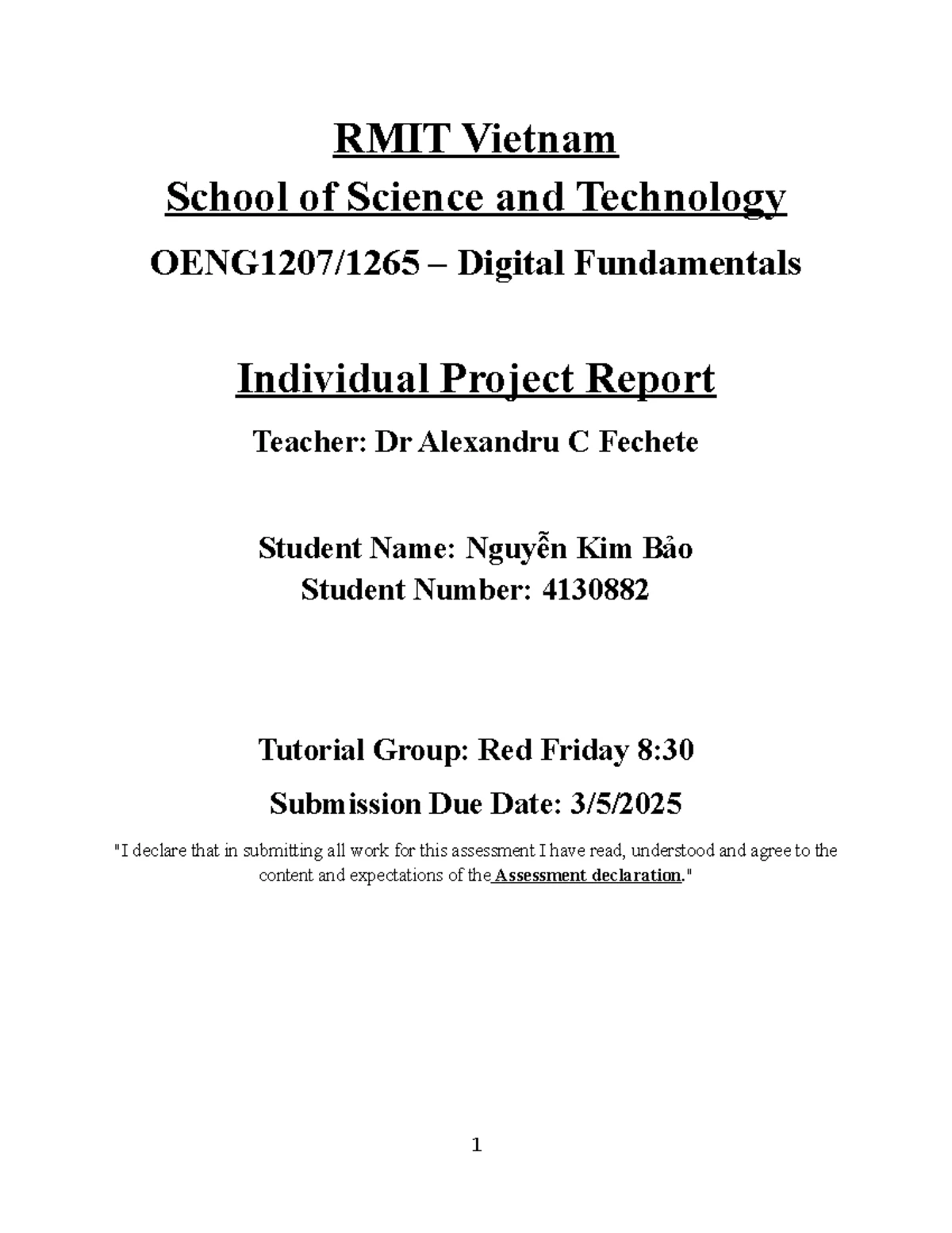 OENG1207/1265 Digital Fundamentals - Group Project Report S2 2024 - Studocu
