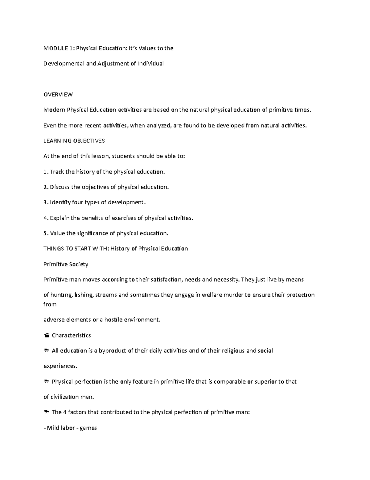 E4-PE Lecture Notes: Values of Physical Education in Development - Studocu