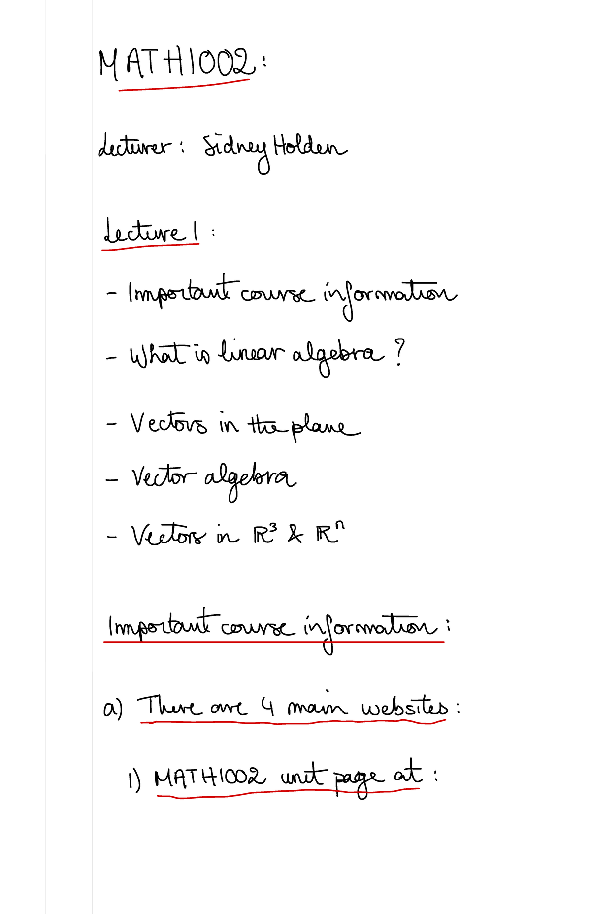 Math1002 Lecture 1: Introduction to Linear Algebra Concepts - Studocu