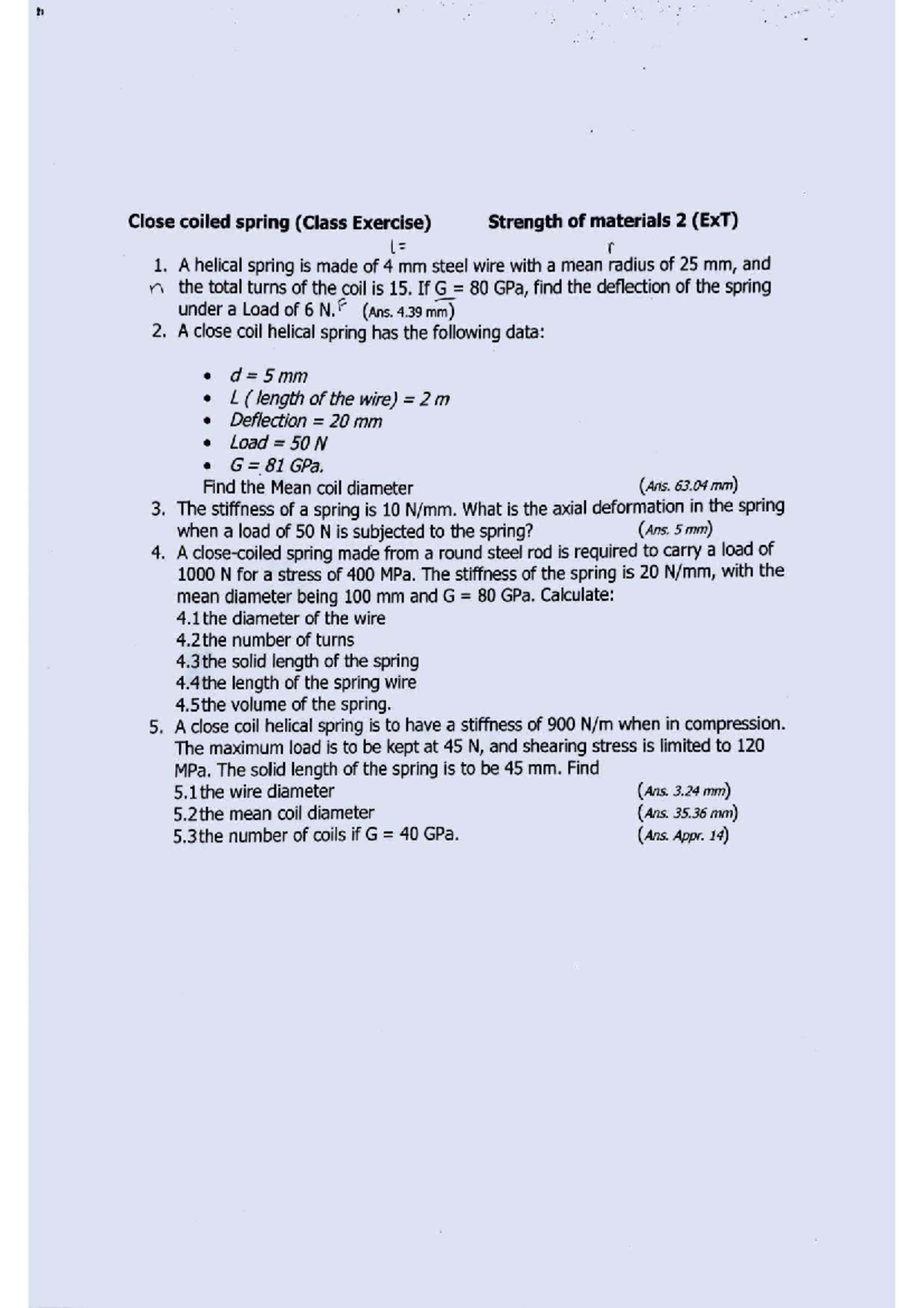 Strength of Materials 2 (ExT) - Close Coiled Spring Exercises - Studocu