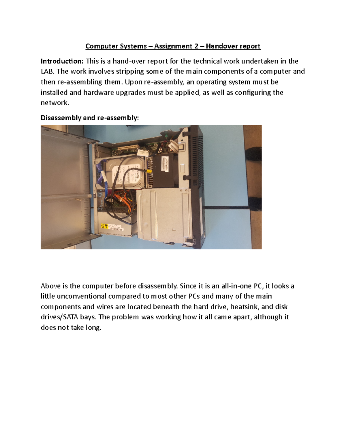 Computer Systems (CS101) - Assignment 2 Handover Report - Studocu