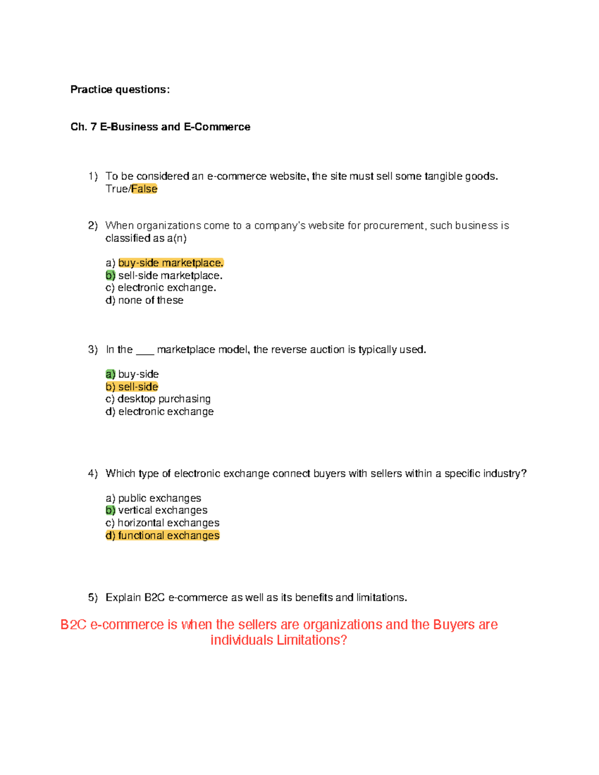 Practice Questions: Final Exam for Chapters 7-13 - Studocu