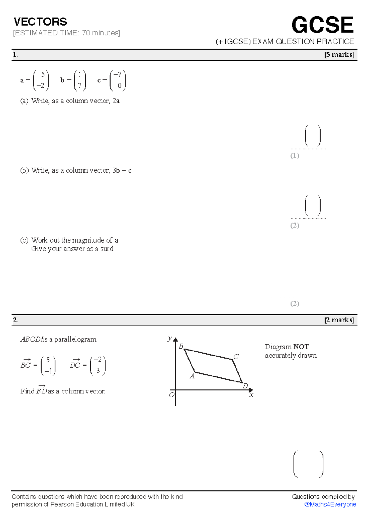 GCSE VECTORS IGCSE EXAM PRACTICE QUESTIONS (Total Marks: 100) - Studocu