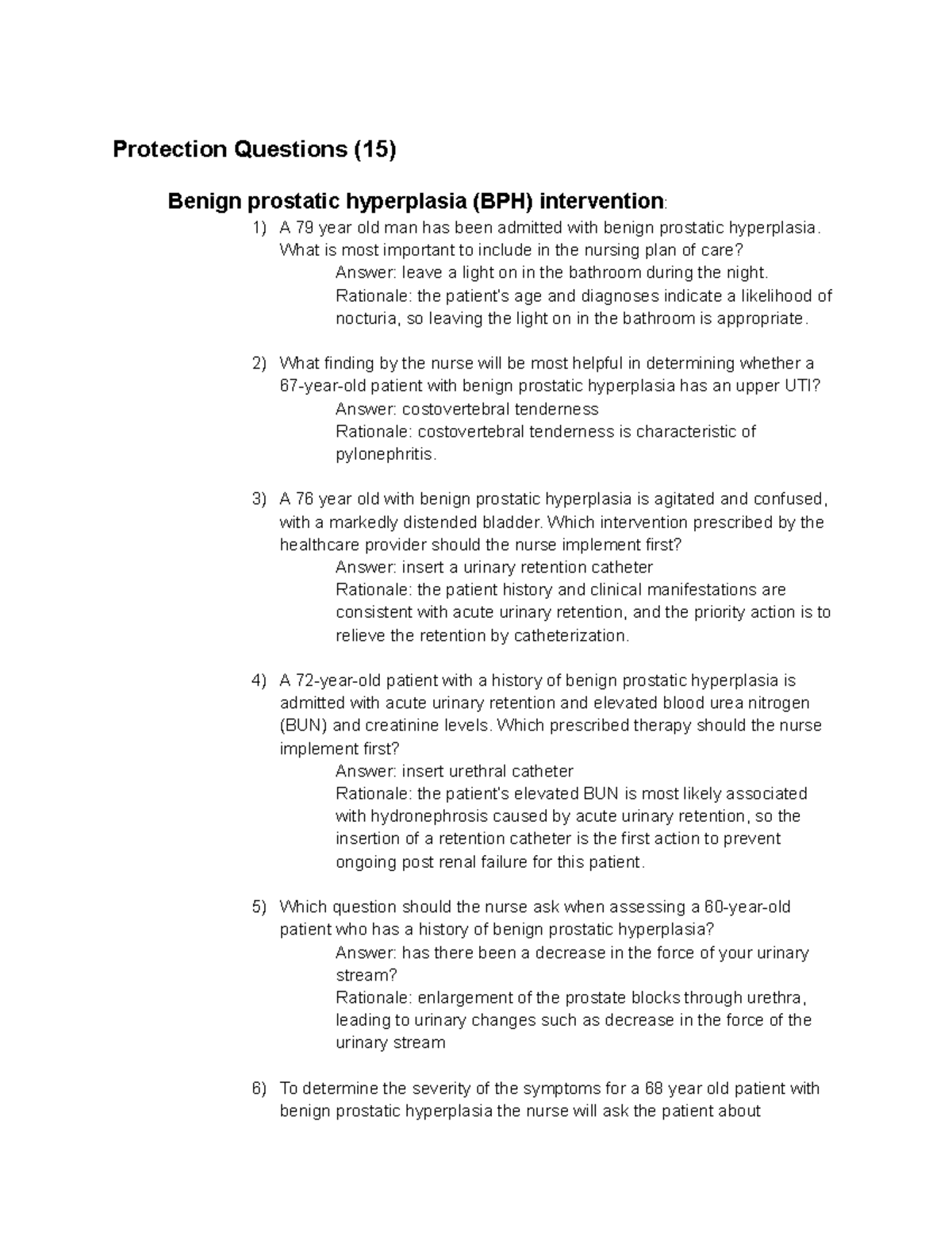Med Surg Exam 4: Focus on BPH, UTI Prevention, and Anaphylaxis ...