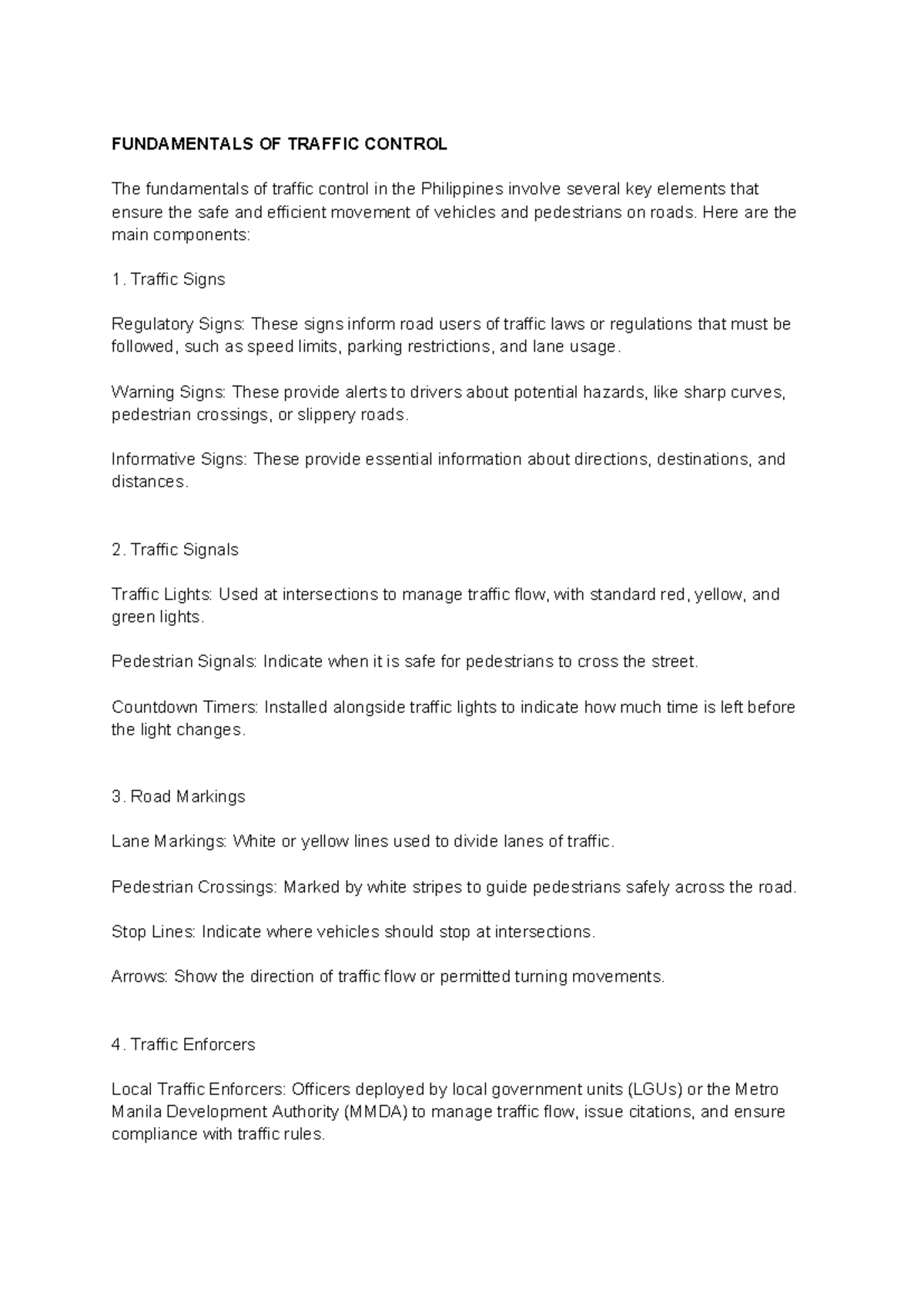 CDI4 ( Midterm) - Notes - FUNDAMENTALS OF TRAFFIC CONTROL The ...