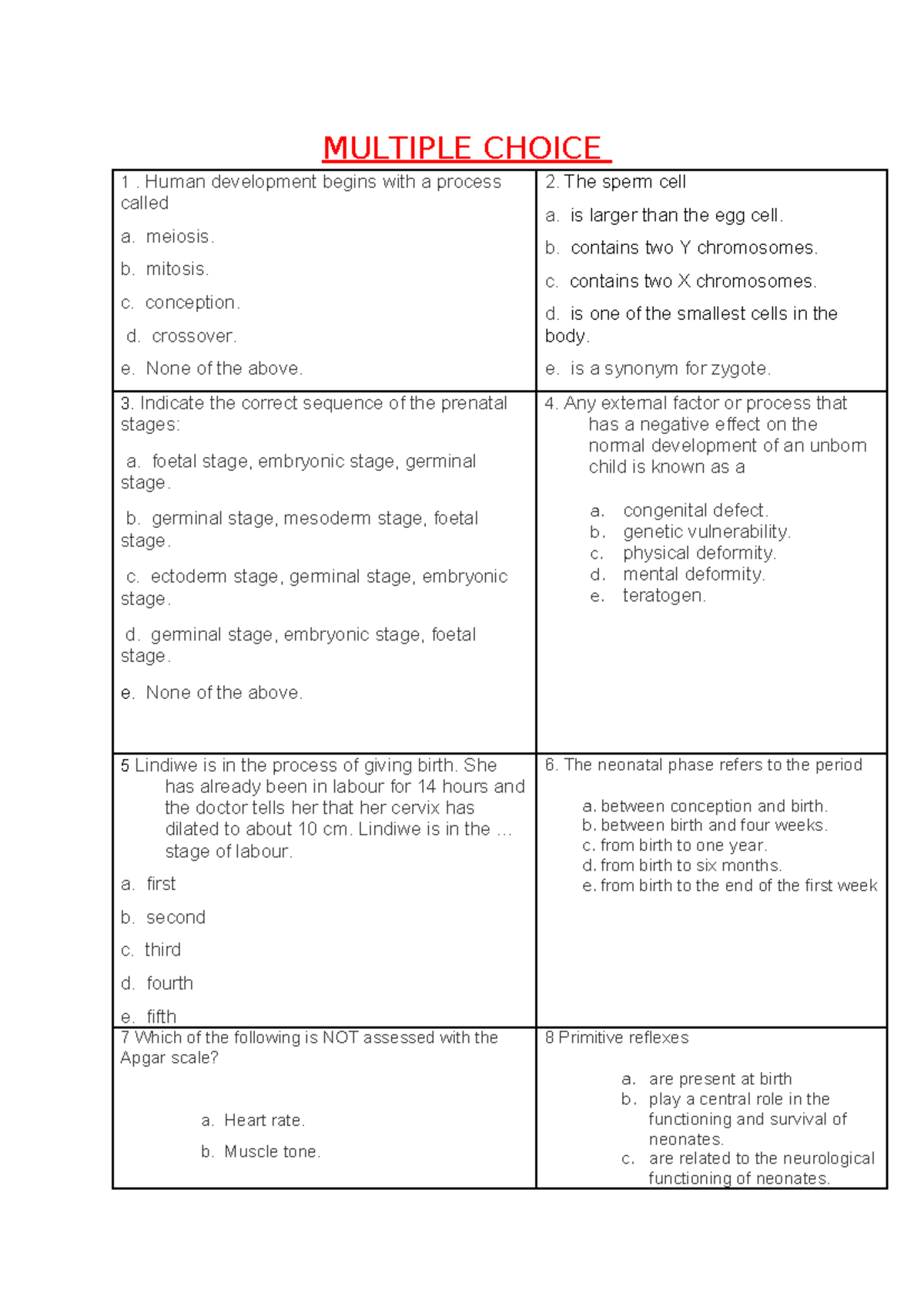 Class TEST - Developmental Psychology Questions and Answers - Studocu