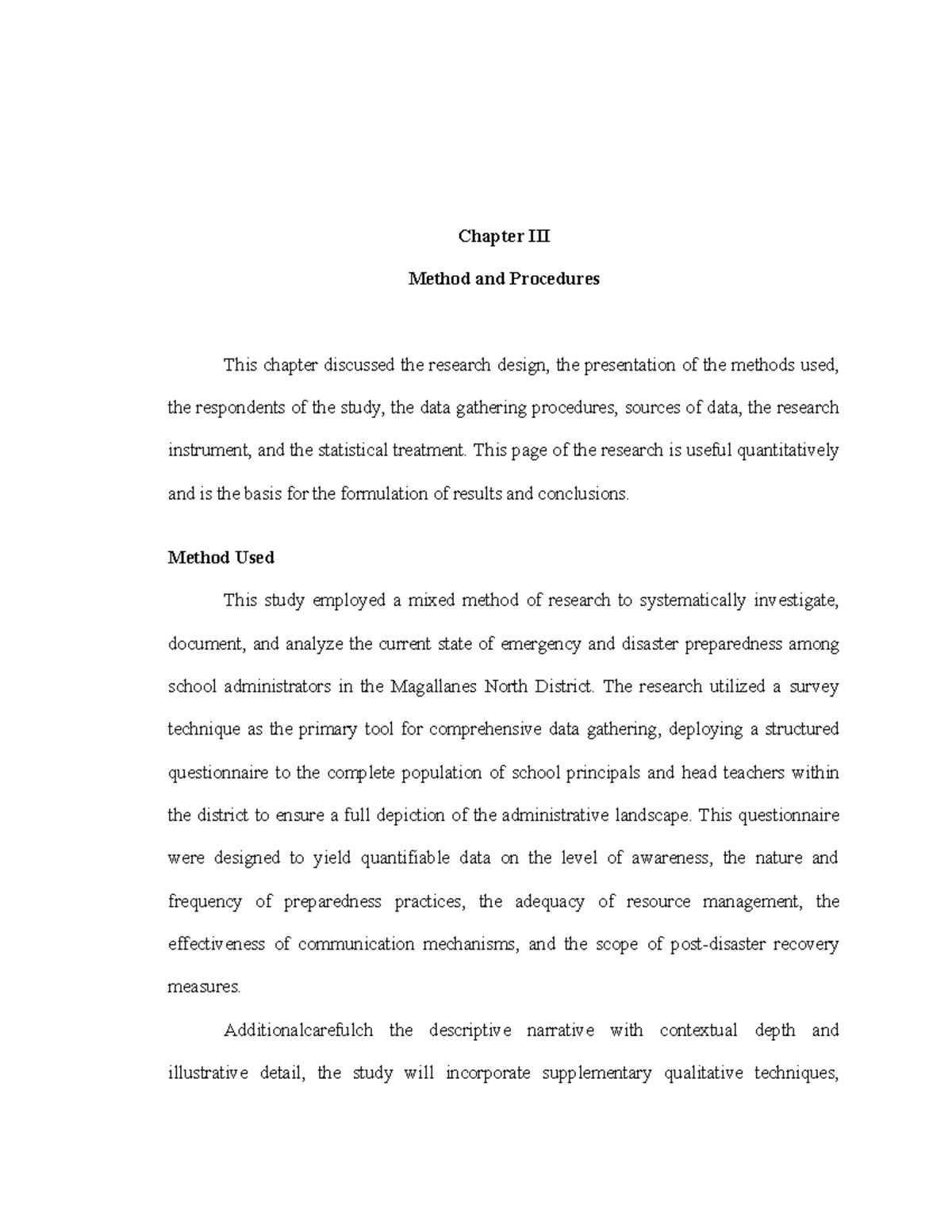 Chapter III: Research Methods and Procedures for Emergency Preparedness ...