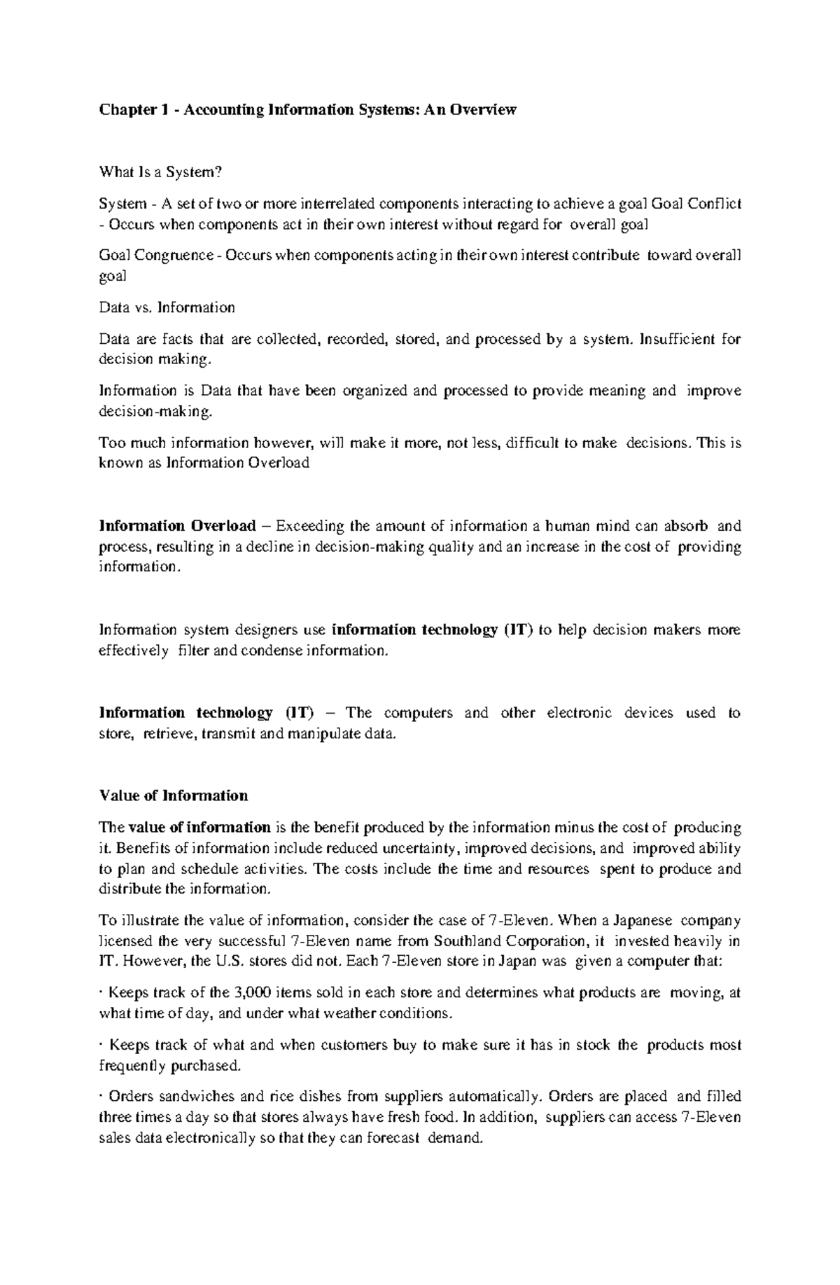 Chapter 1 - Accounting Information Systems - An Overview - Information ...