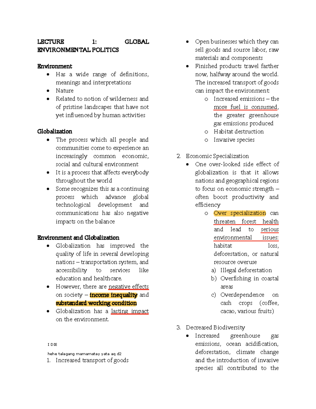 Lecture Notes on Global Environmental Politics (GEP 101) - Studocu