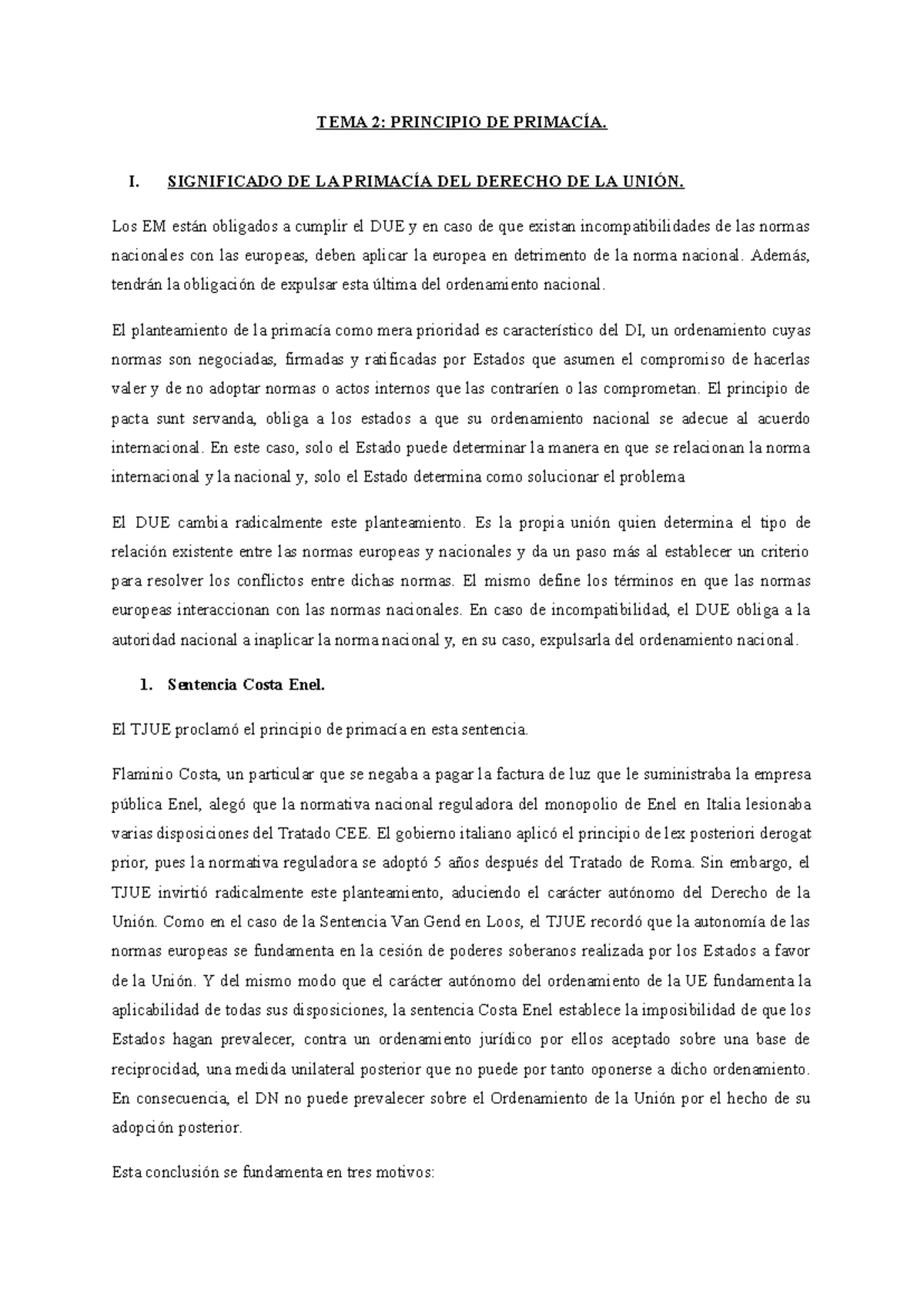 TEMA 2: Principio de Primacía del Derecho de la Unión Europea - Studocu