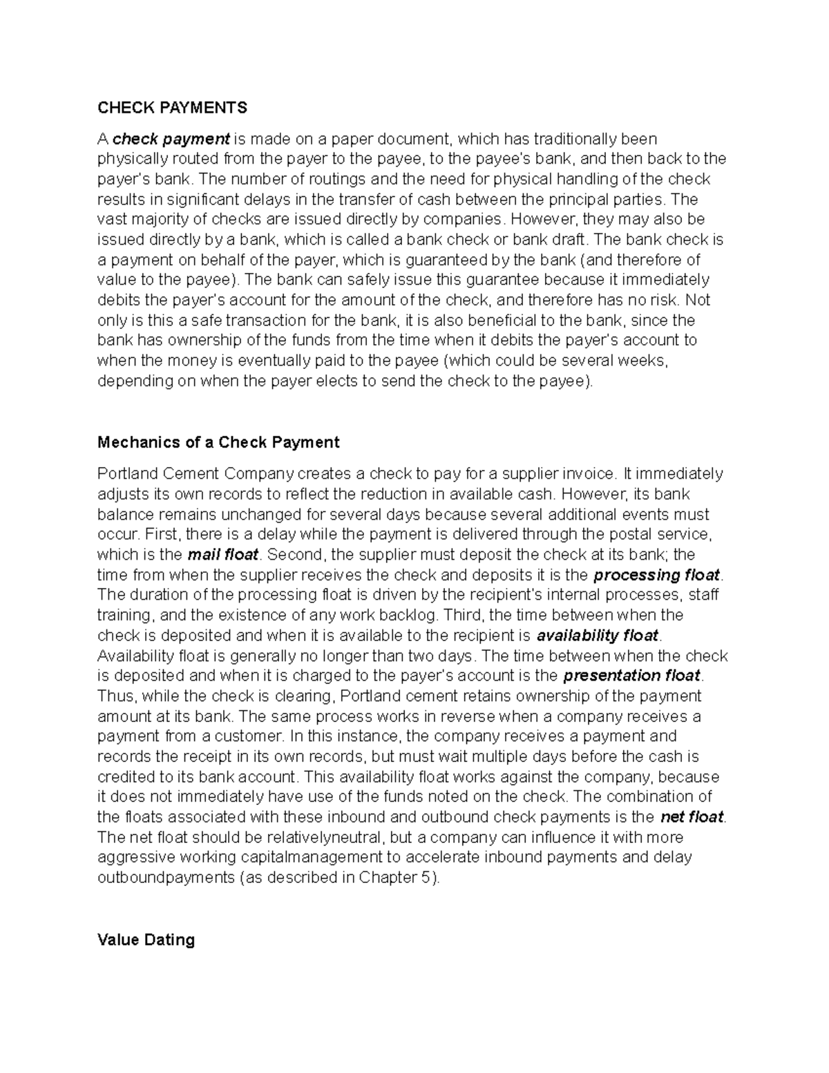 check payments for accounting - CHECK PAYMENTS A check payment is made ...