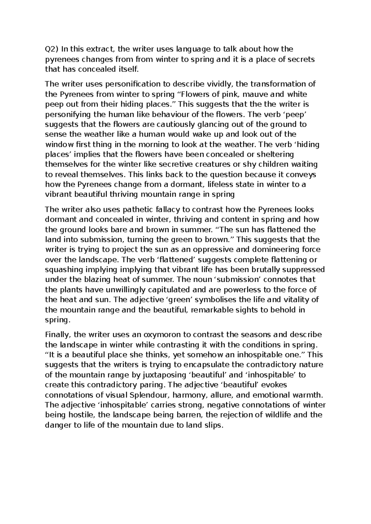 English Language Q2 Paper 1 Exam Response: Pyrenees Transformation ...