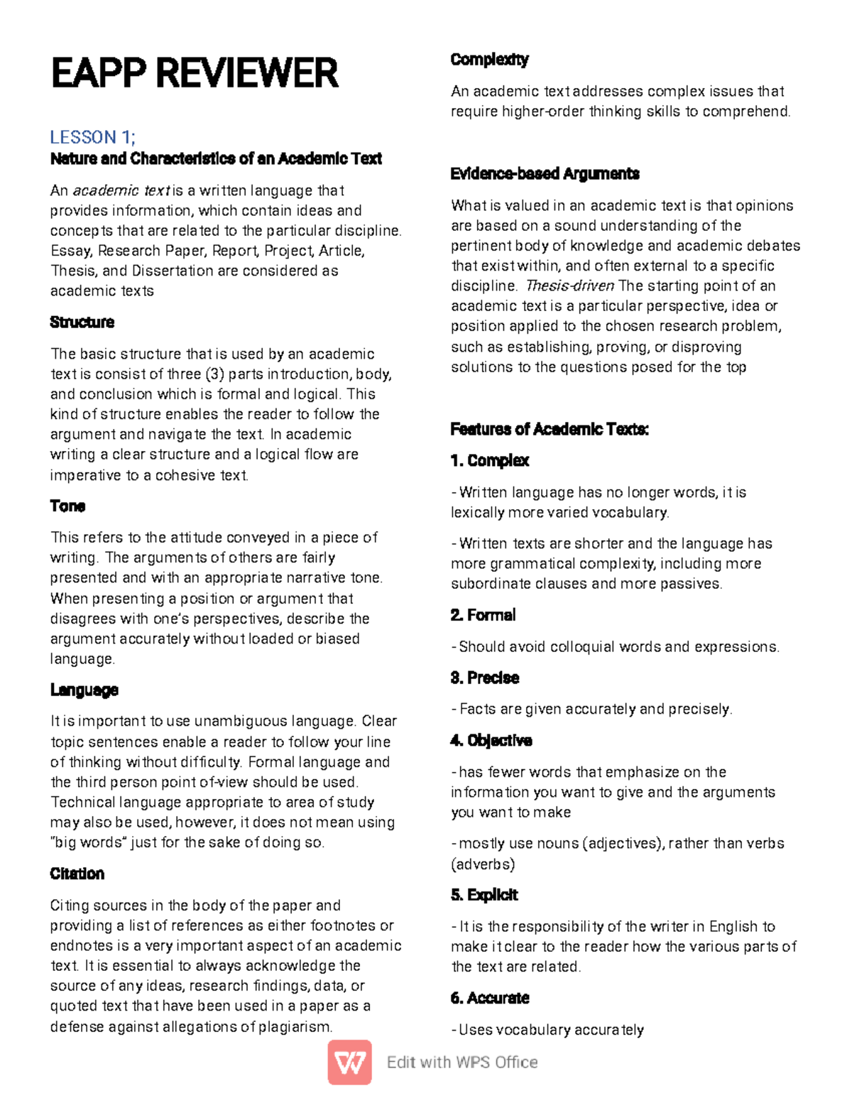 EAPP - Lesson 1 & 2 Reviewer: Understanding Academic Texts - Studocu