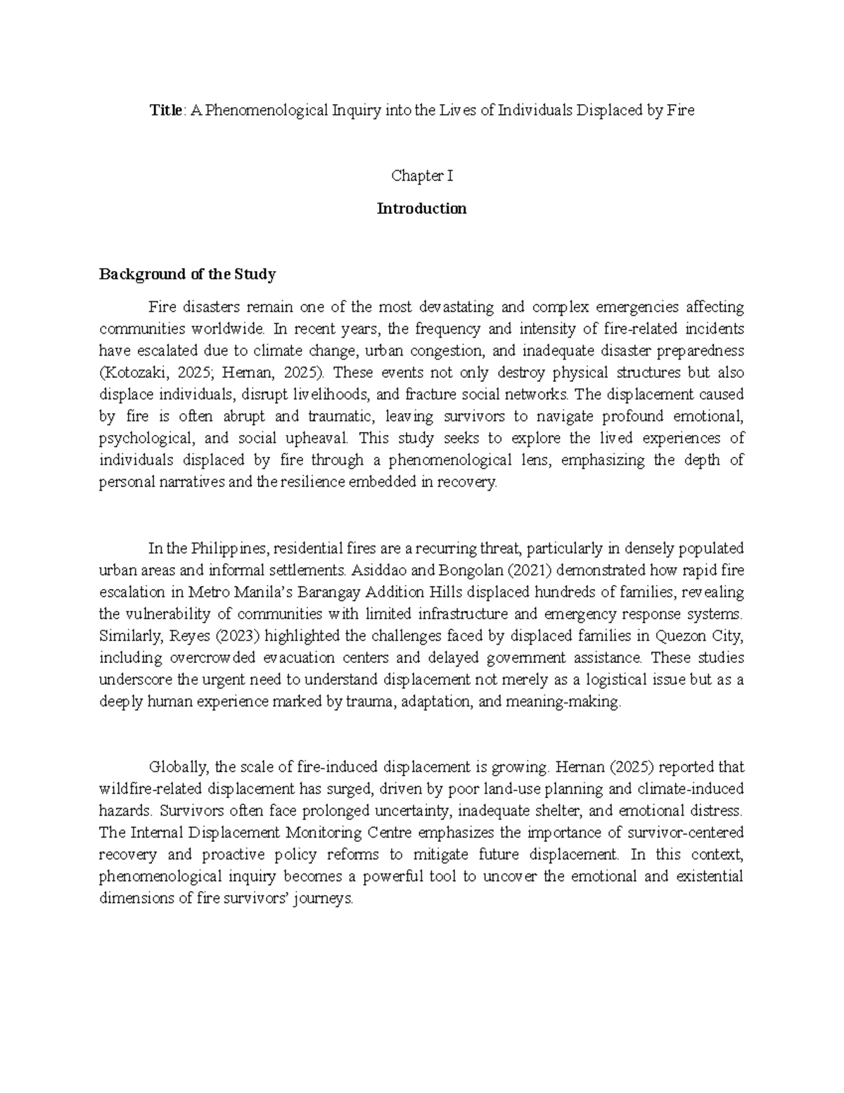SW Research - Chapter 1: Phenomenological Study of Fire Displacement ...