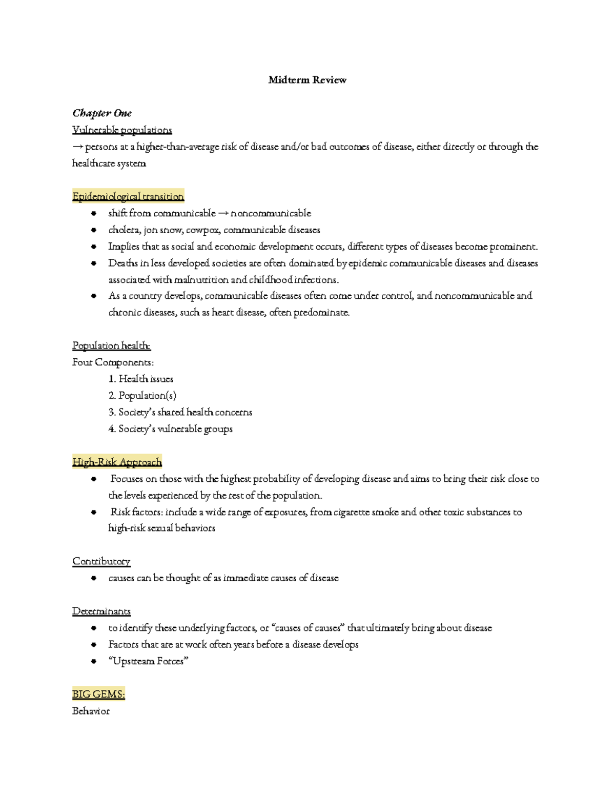 Midterm review - Midterm Review Chapter One Vulnerable populations → ...