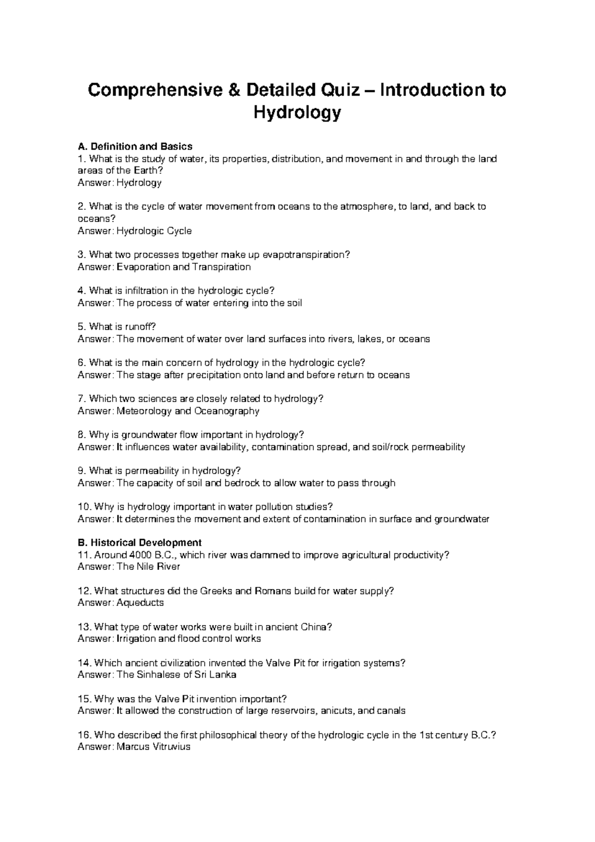 Quiz on Hydrology Concepts and Applications - Studocu