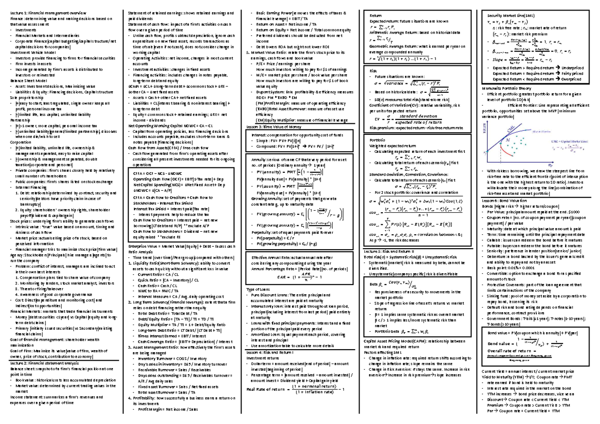 FIN2704 Final Exam Cheatsheet: Financial Management Overview - Studocu