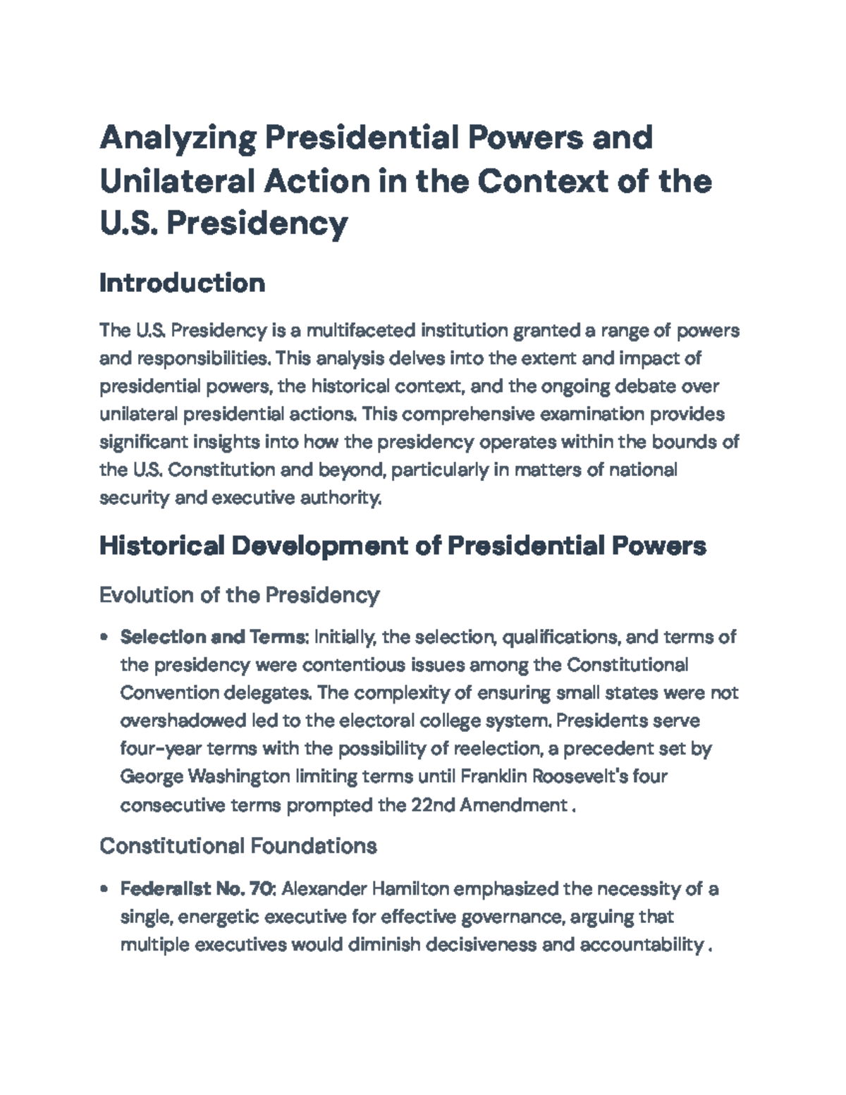 Exploring Presidential Powers: Unilateral Actions in the U.S ...