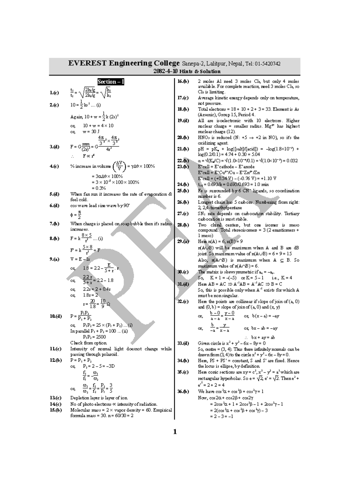 PEA (Engineering) Weekly Mock Test Hints & Solutions - Shrawan 2082 ...