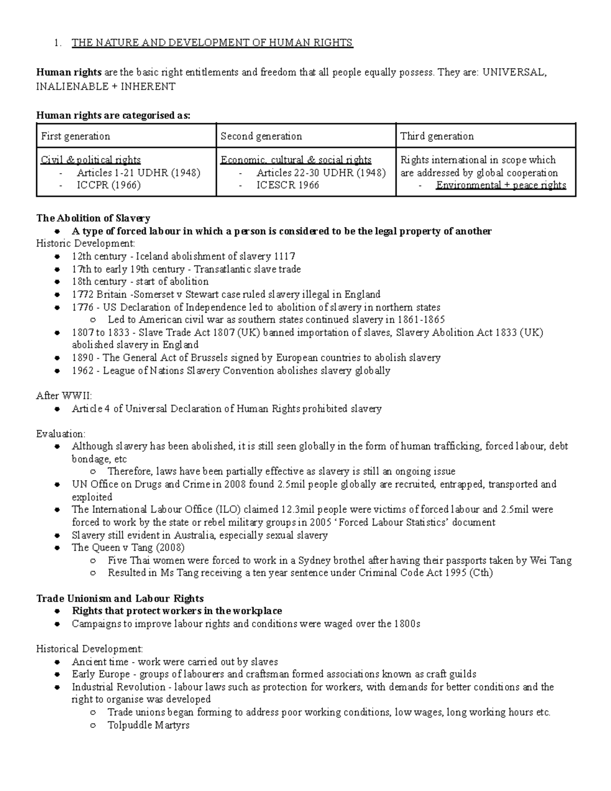 YR12 Legal Notes: The Nature and Development of Human Rights - Studocu