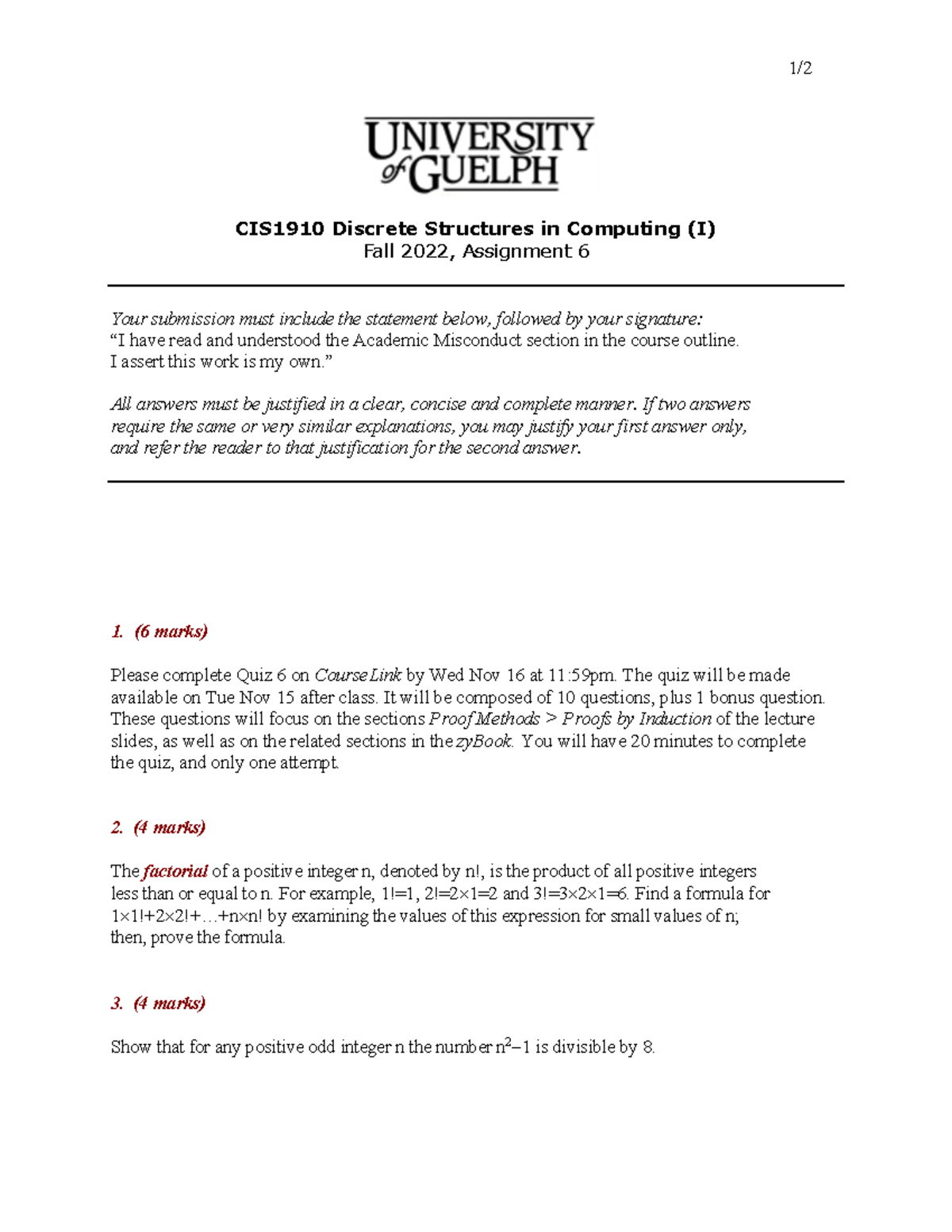 CIS1910 Assignment 6 - Fall 2022: Discrete Structures Overview - Studocu