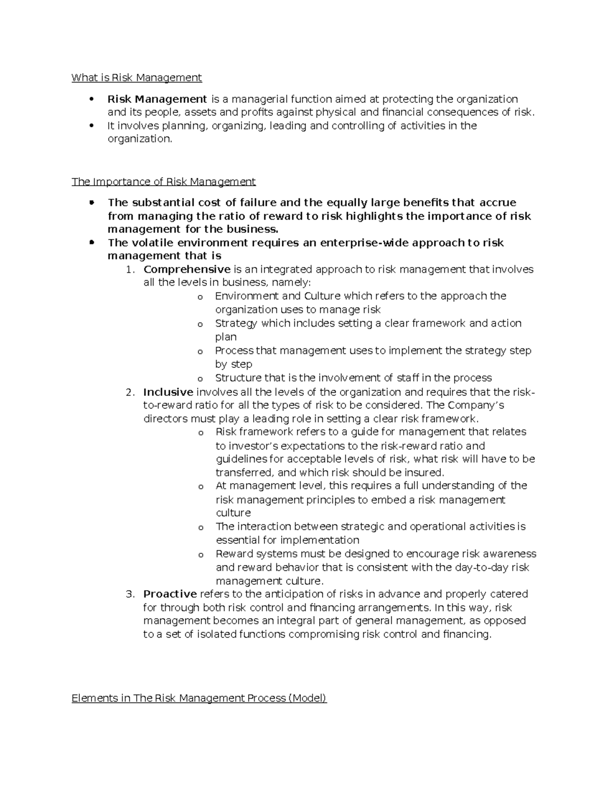 EKRP211 - Comprehensive Study Notes on Risk Management - Studocu