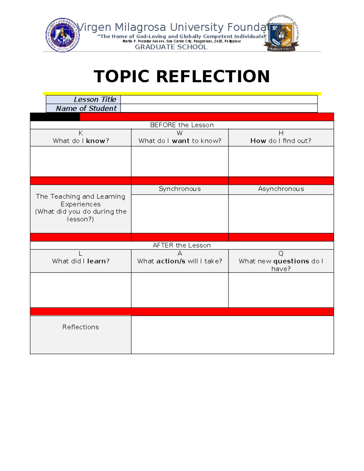 Topic-Reflection - Book - Virgen Milagrosa University Foundation “The ...