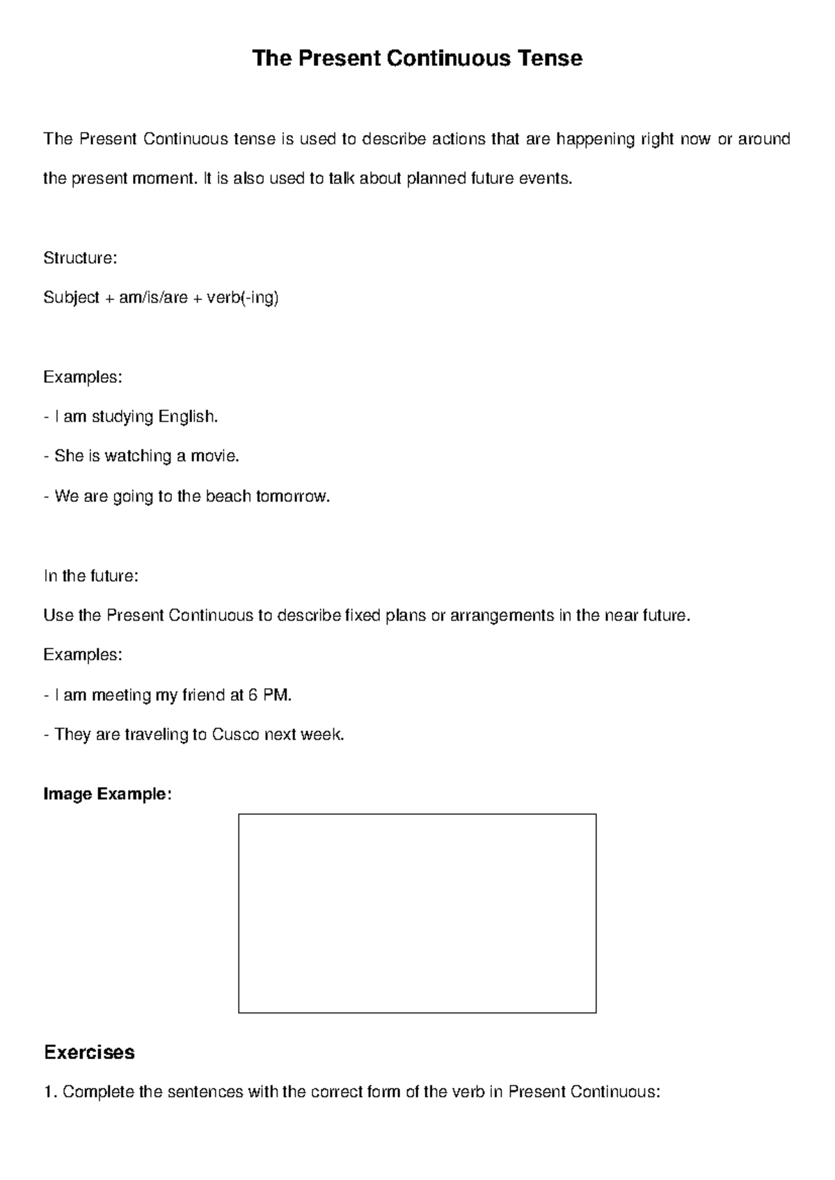 ENG101: Present Continuous Tense Overview and Exercises - Studocu
