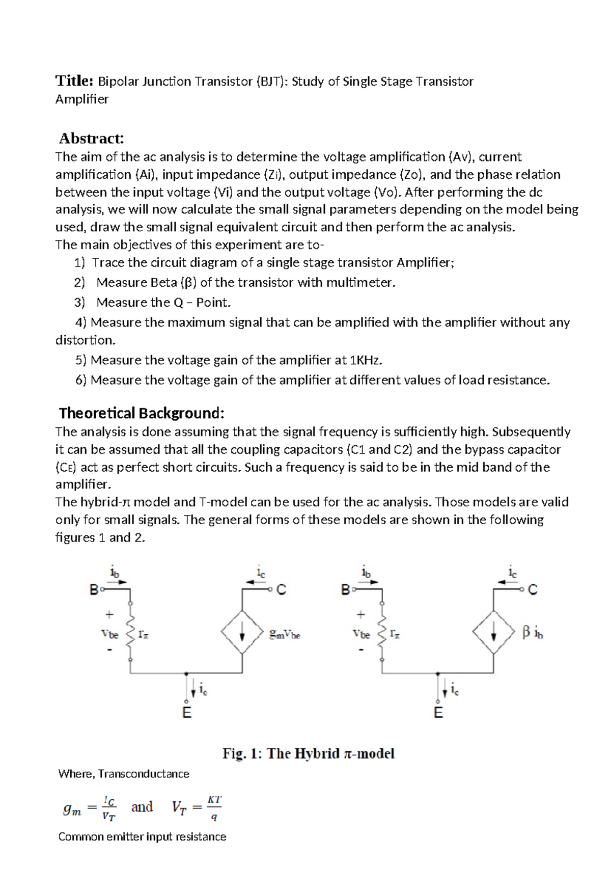 Device LAB EXP 07 - BJT Single Stage Transistor Amplifier Study - Studocu