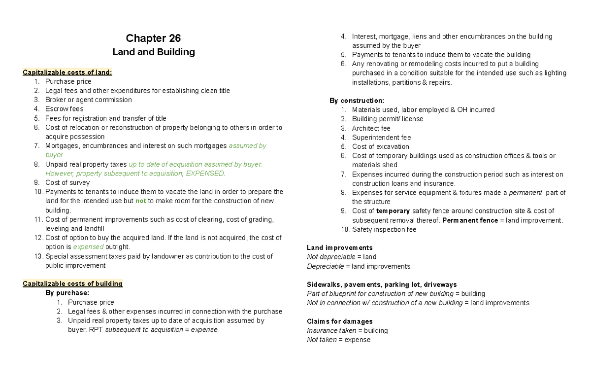 Land and Building Accounting Guidelines for Cost Capitalization - Studocu