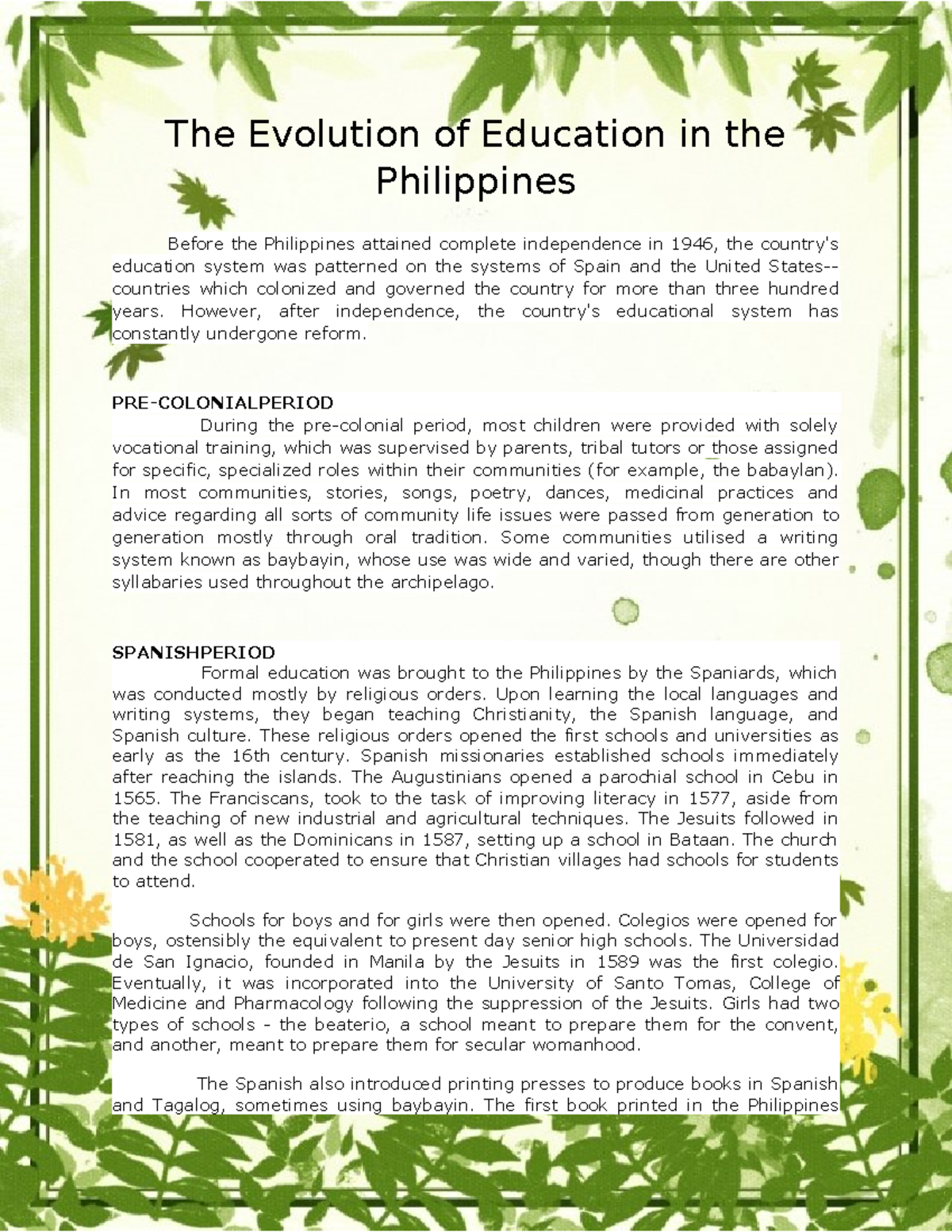 Evolution OF Education IN THE Philippines - The Evolution of Education ...