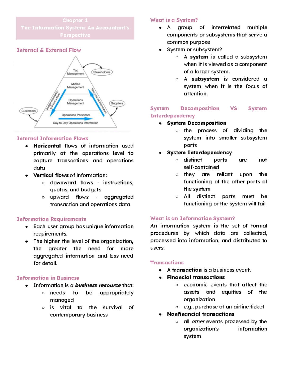 AIS Chapter 1: Understanding Information Systems and Flows - Studocu