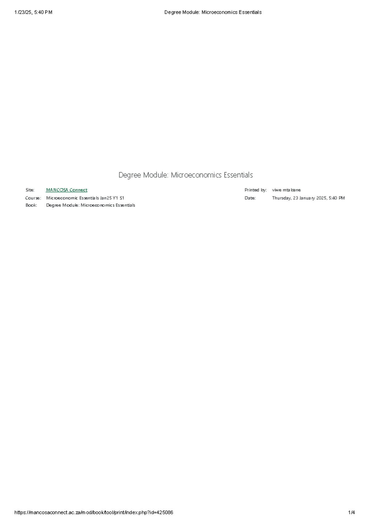 Microeconomic Essentials Module Overview - Jan25 Y1 S - Studocu
