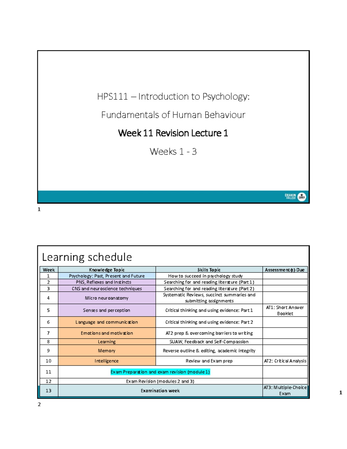 HPS111 Week 11 Revision Lecture: Brain Functions & Structures Overview ...