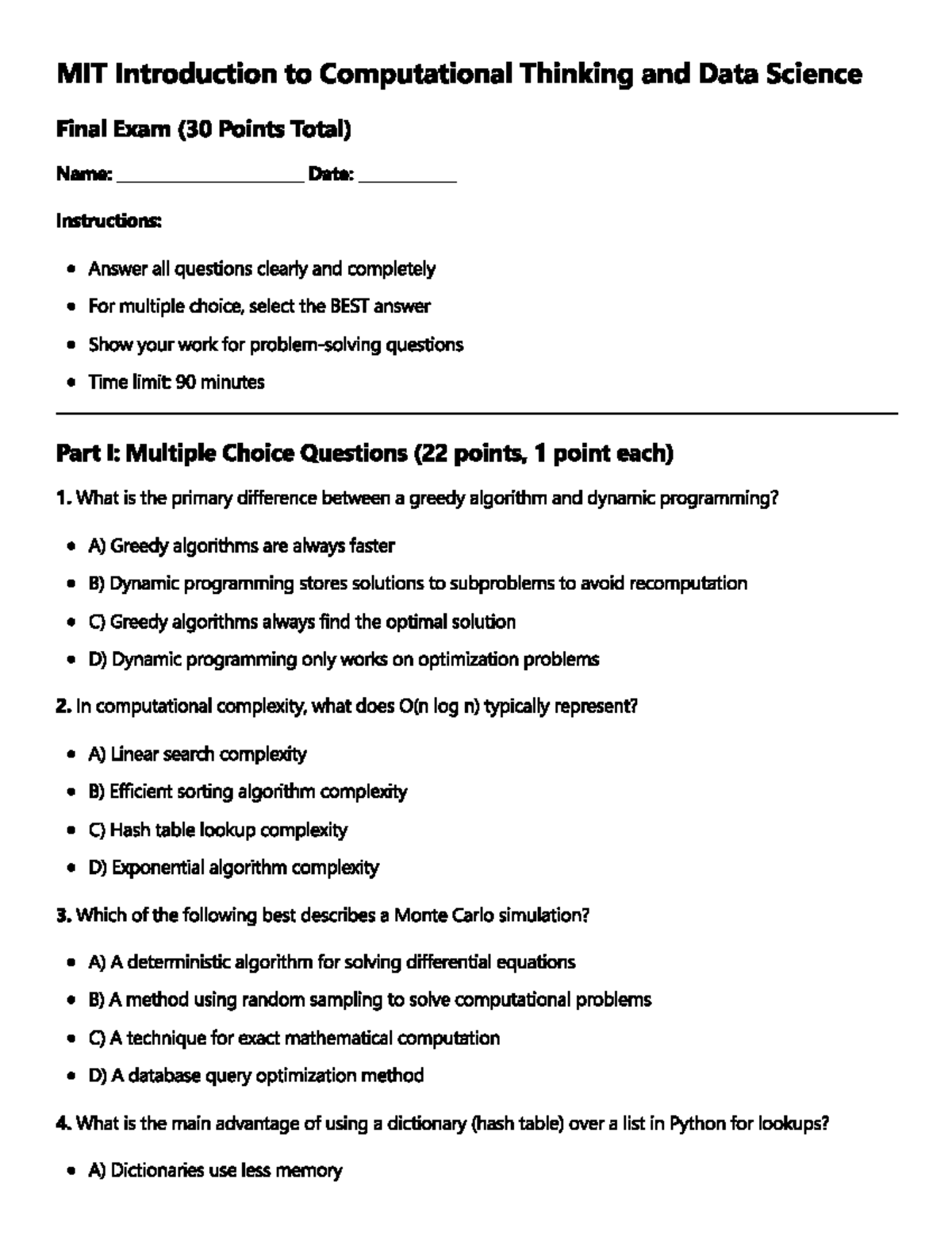 MIT Introduction to Computational Thinking and Data Science Final Exam ...