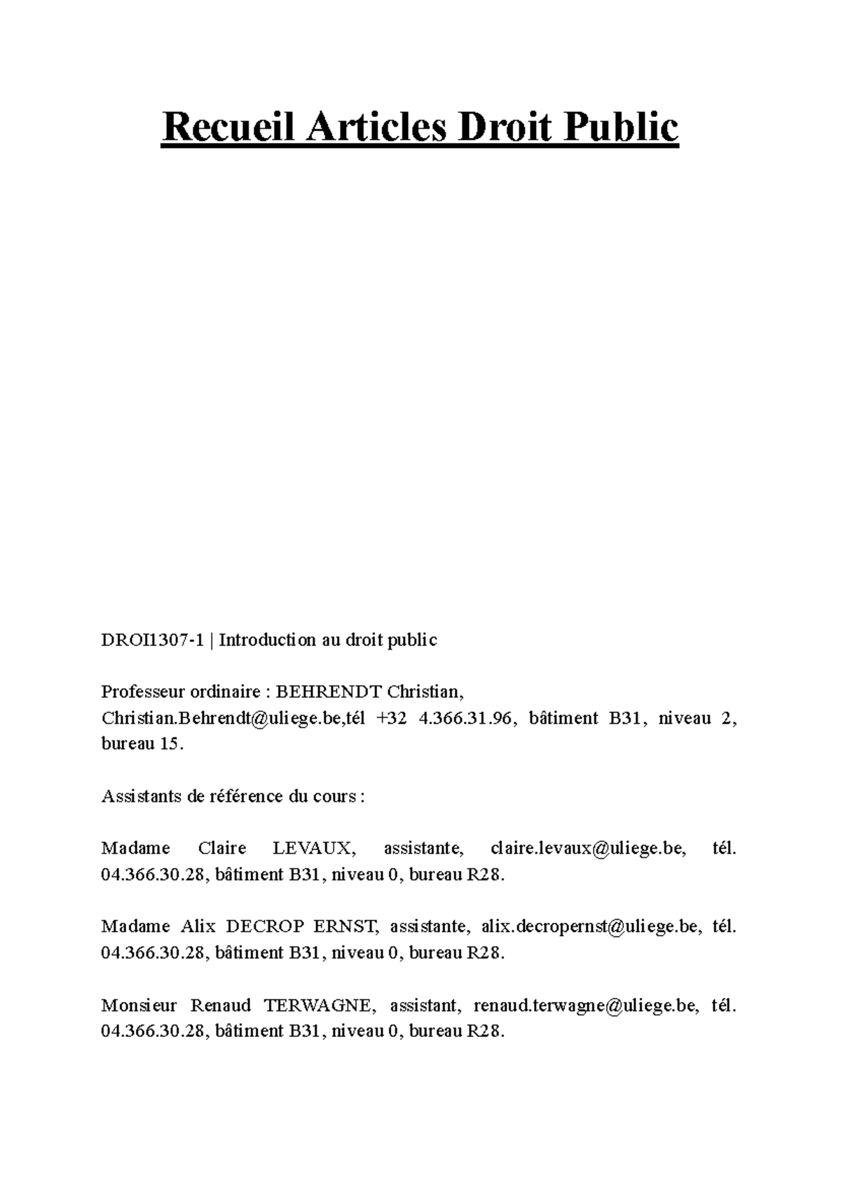 Recueil des Articles de Droit Public - Cours de Droit Public - Studocu