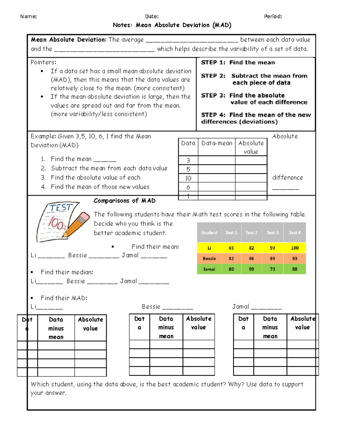 Day 7 - Mean Absolute Deviation (MAD) Practice Notes - Studocu