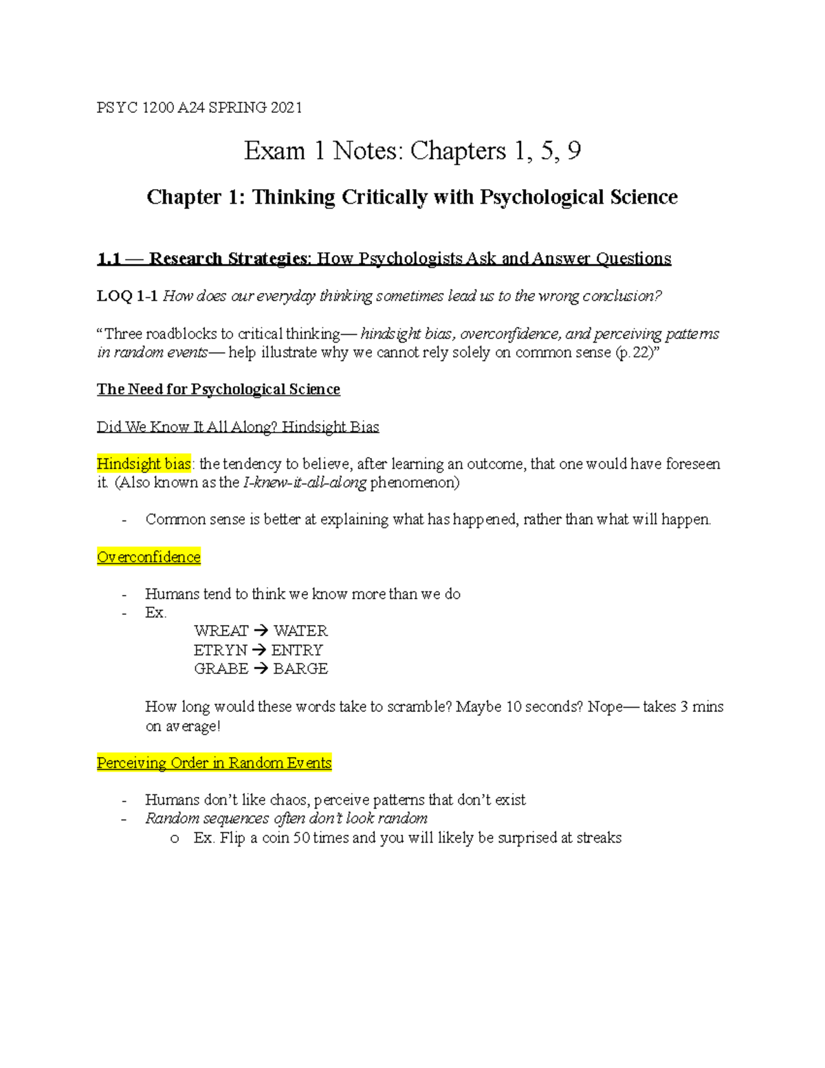 Exam 1 Notes - PSYC 1200 - KPU - Studocu
