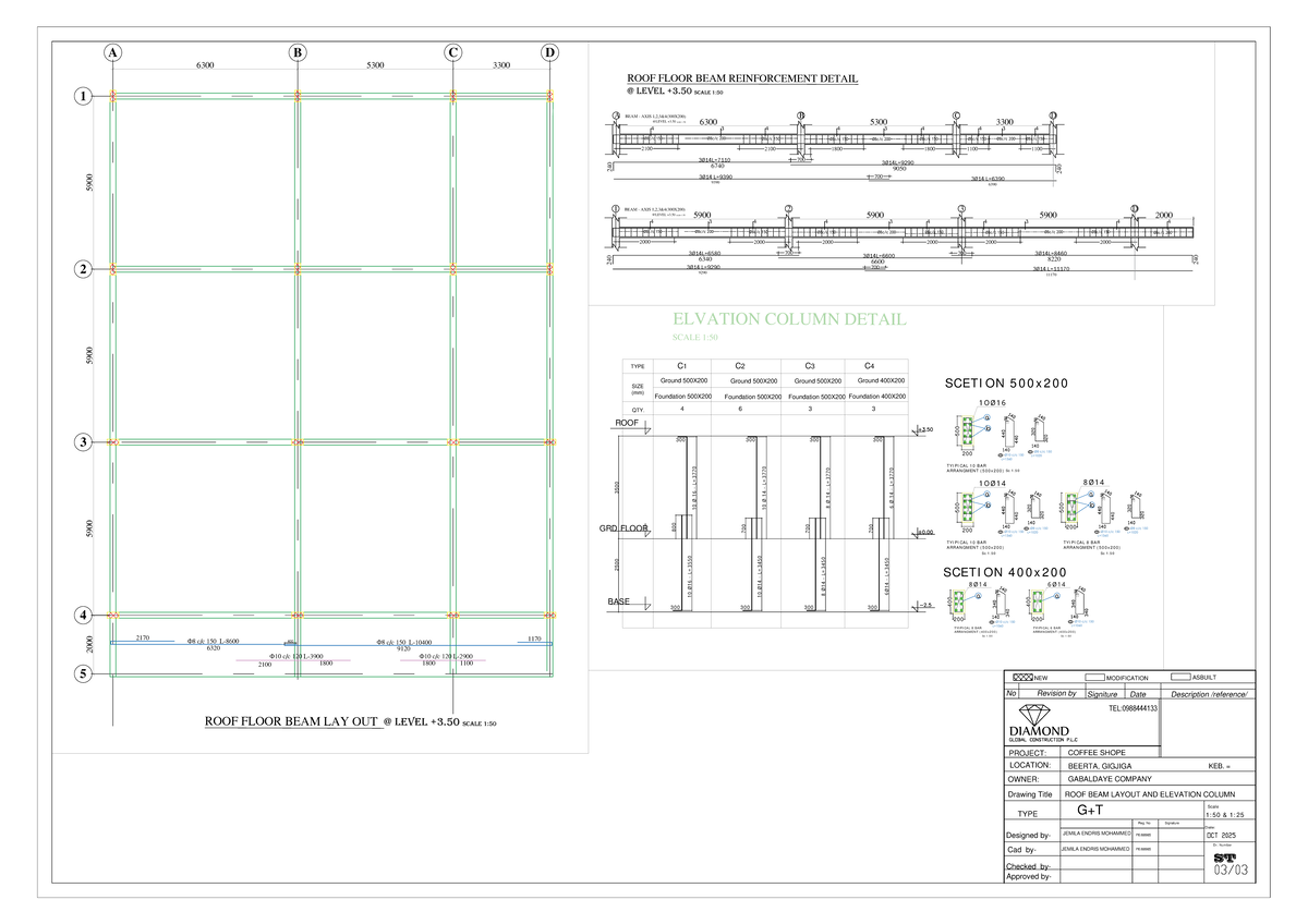 A C B 6300 Roof Beam Layout & Elevation Column Detail Scale 1:50 - Studocu