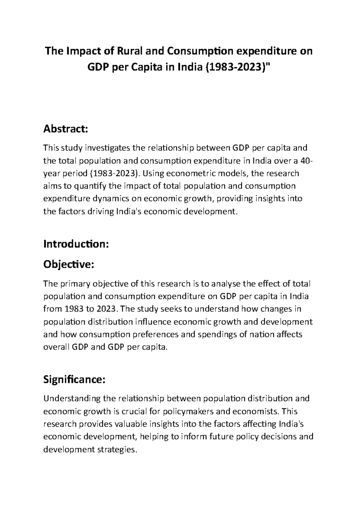 The Impact of Rural & Consumption Expenditure on GDP/Capita in India ...