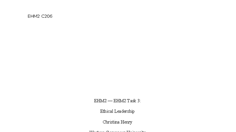 EHM2 C206 Task 3: Ethical Leadership and Compliance Strategies - Studocu