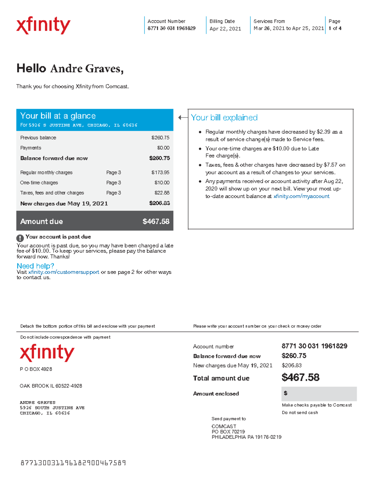 Comcast Statement: Account Summary for Andre Graves (Apr 2021) - Studocu