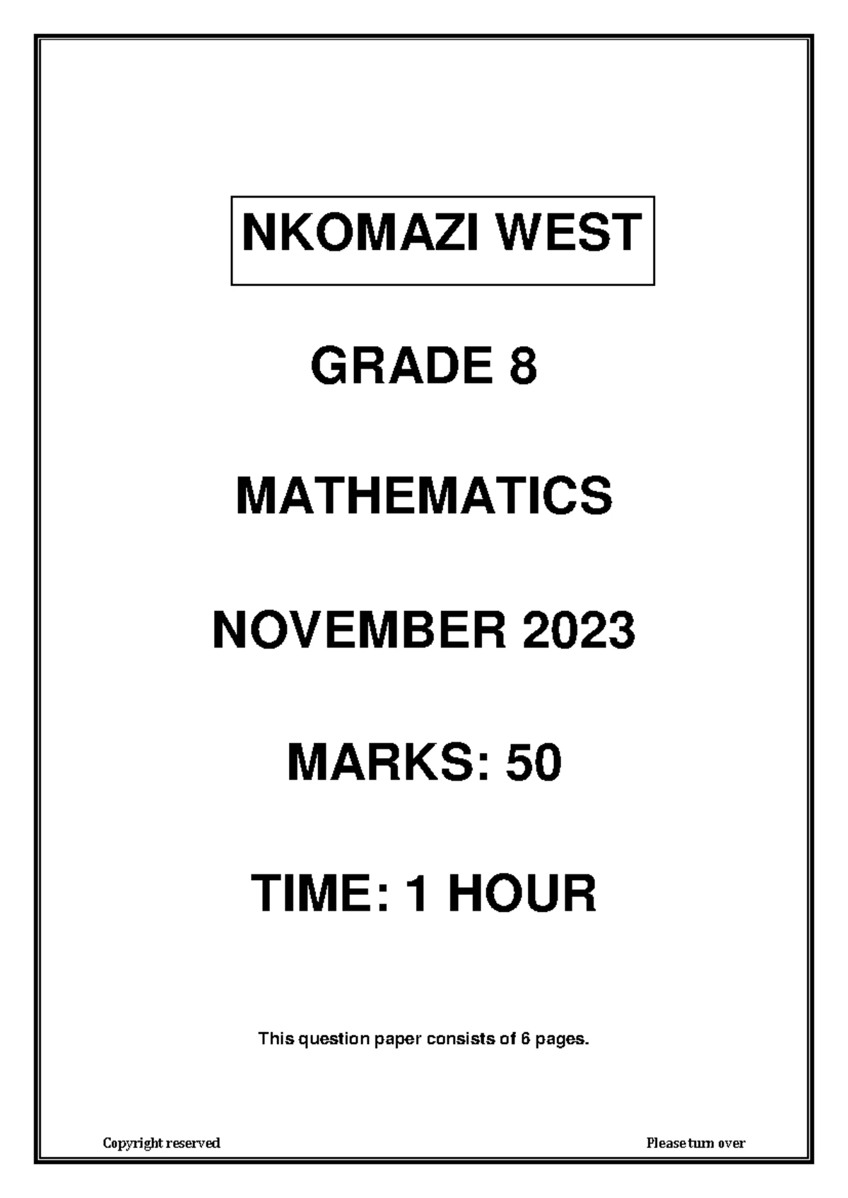 2023 Grade 8 Mathematic Paper 1 Corrected - GRADE 8 MATHEMATICS ...