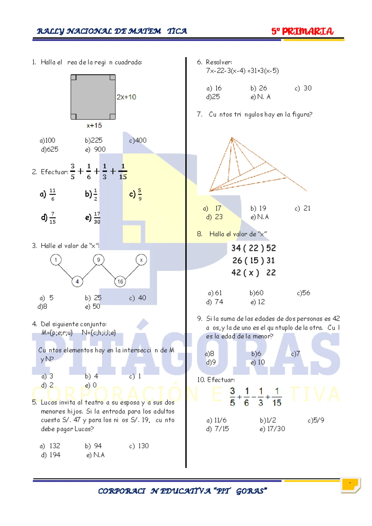 Examen 5 Primaria - MATE: Problemas de Geometría y Ángulos - Studocu