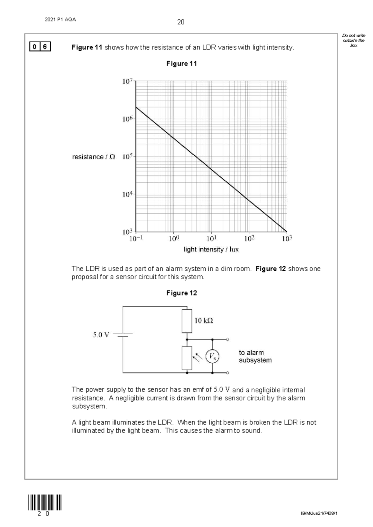 Electricity 005 - AQA 2021 P1 Exam Questions on LDR and Circuits - Studocu
